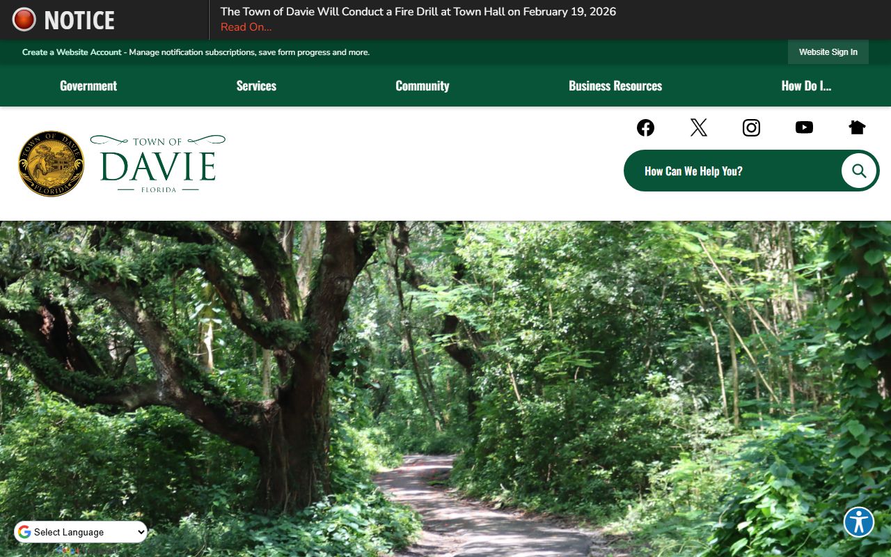 Town of Davie website for public records requests and department information