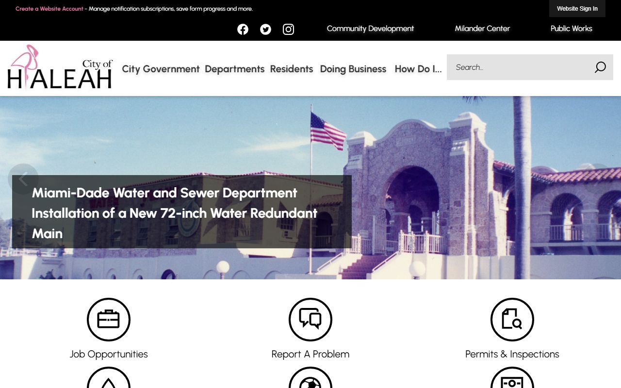 City of Hialeah website homepage for Hialeah public records access