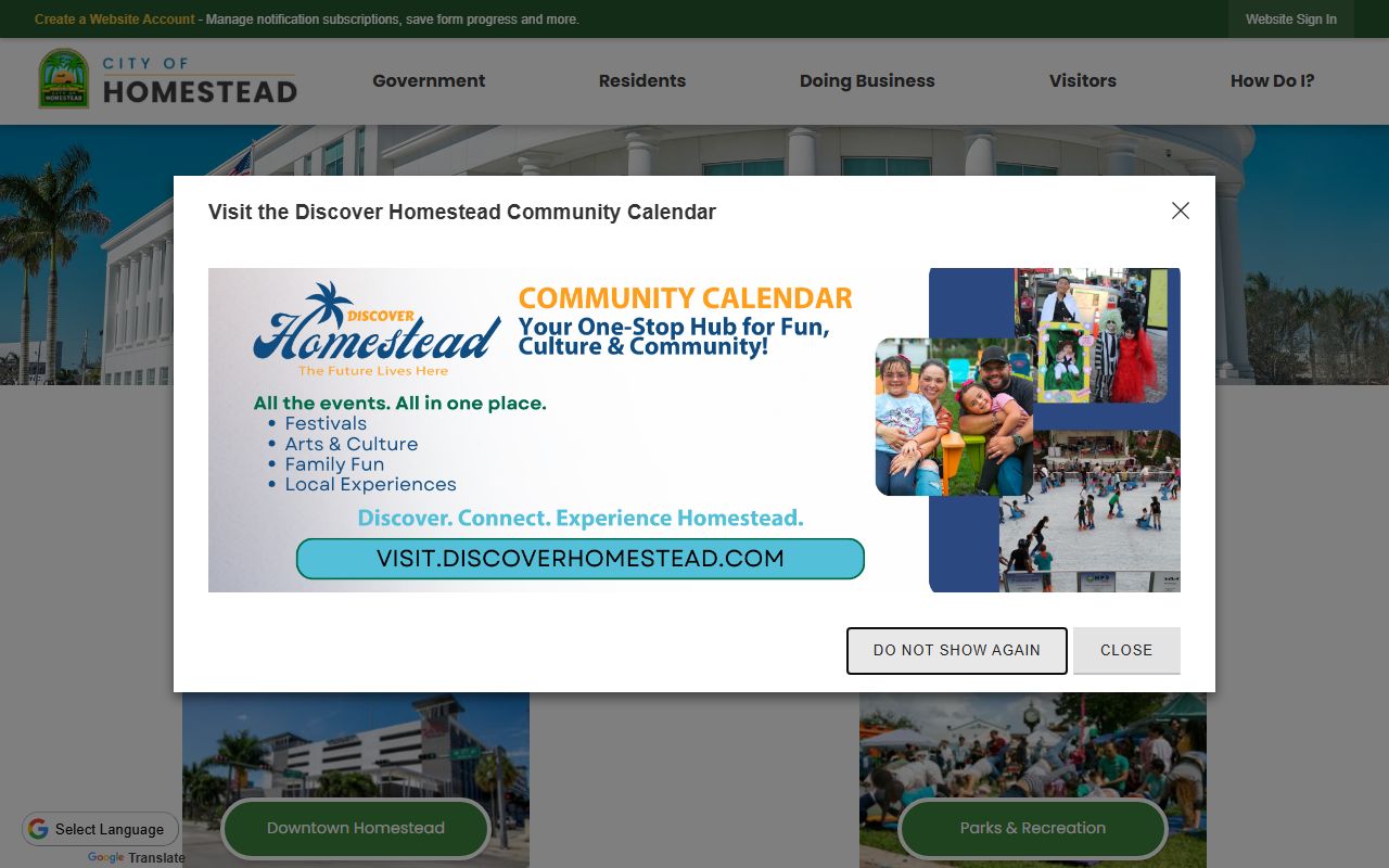 City of Homestead official website for Homestead public records
