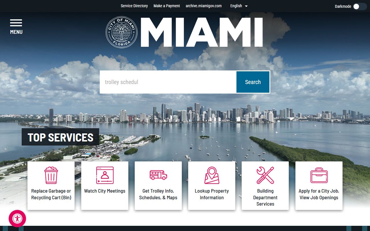 City of Miami government website homepage for Miami public records access