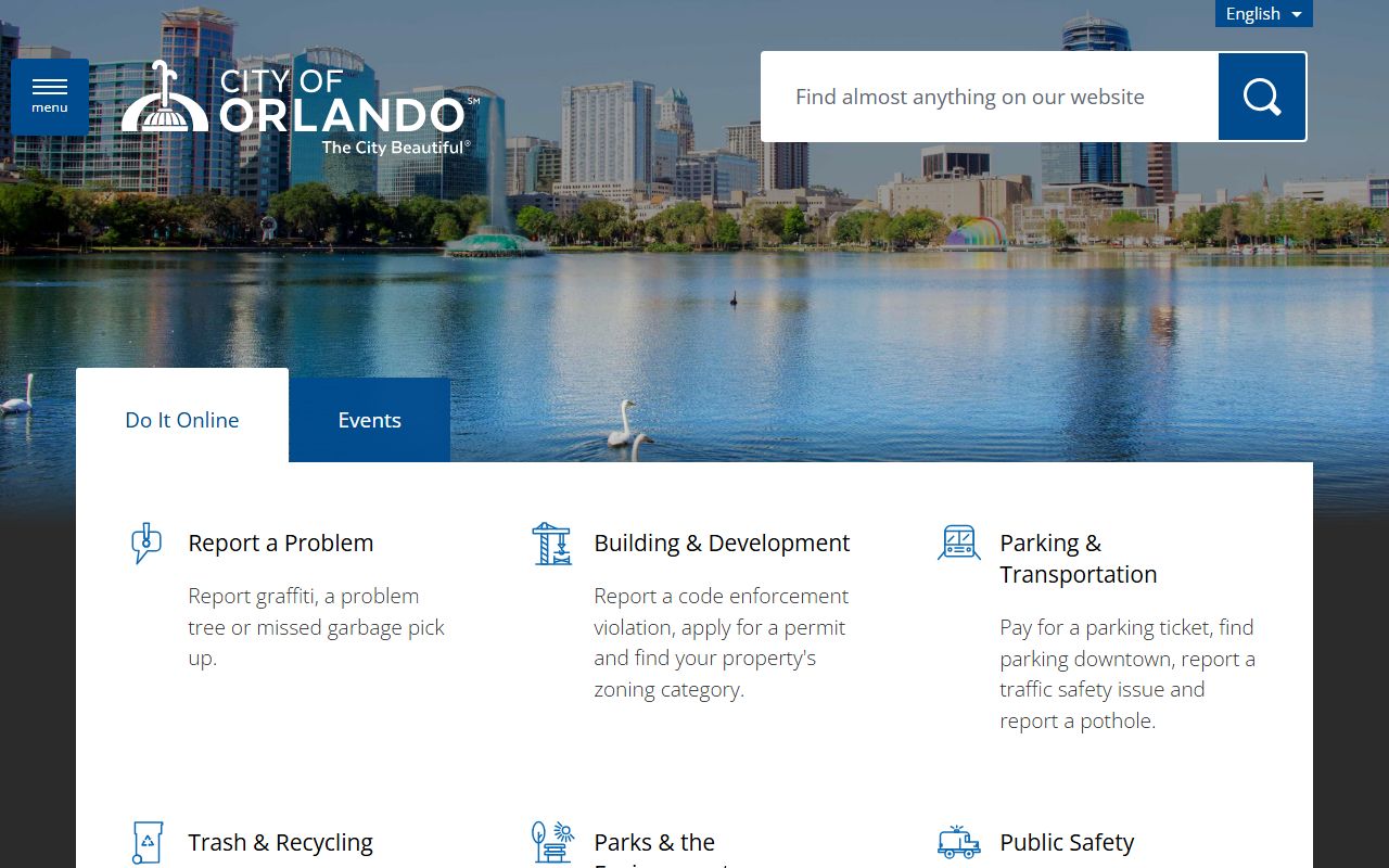 City of Orlando website homepage for Orlando public records