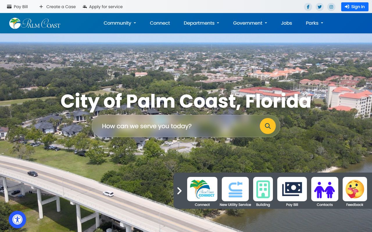 City of Palm Coast website for public records requests and Palm Coast city department contacts