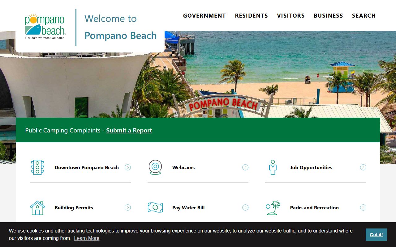 Pompano Beach city website for Pompano Beach public records requests and department contacts