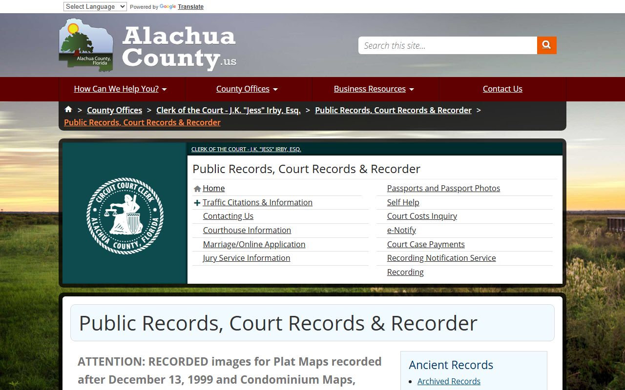 alachua county public records search portal screenshot