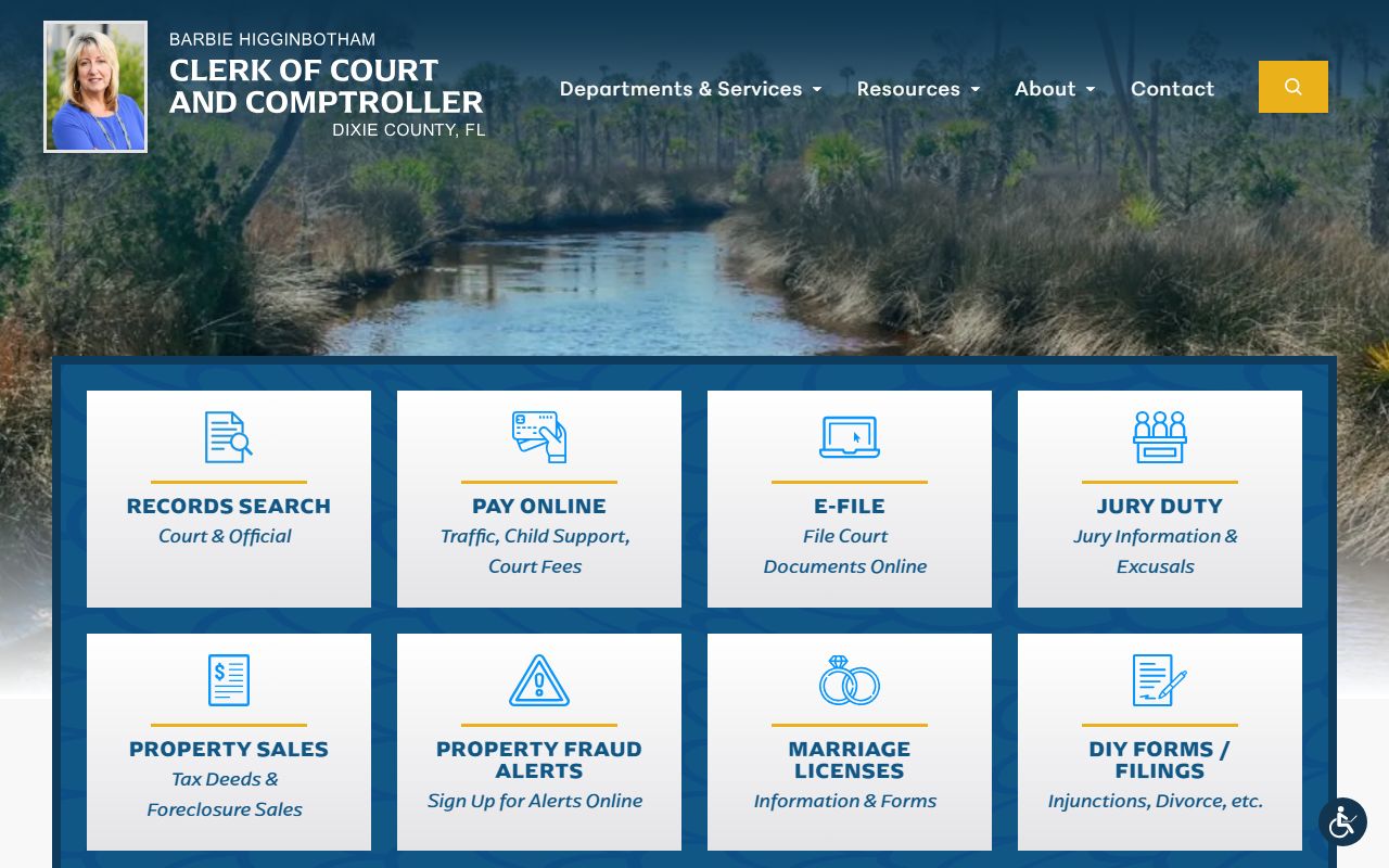 Dixie County Florida Clerk of Courts public records website