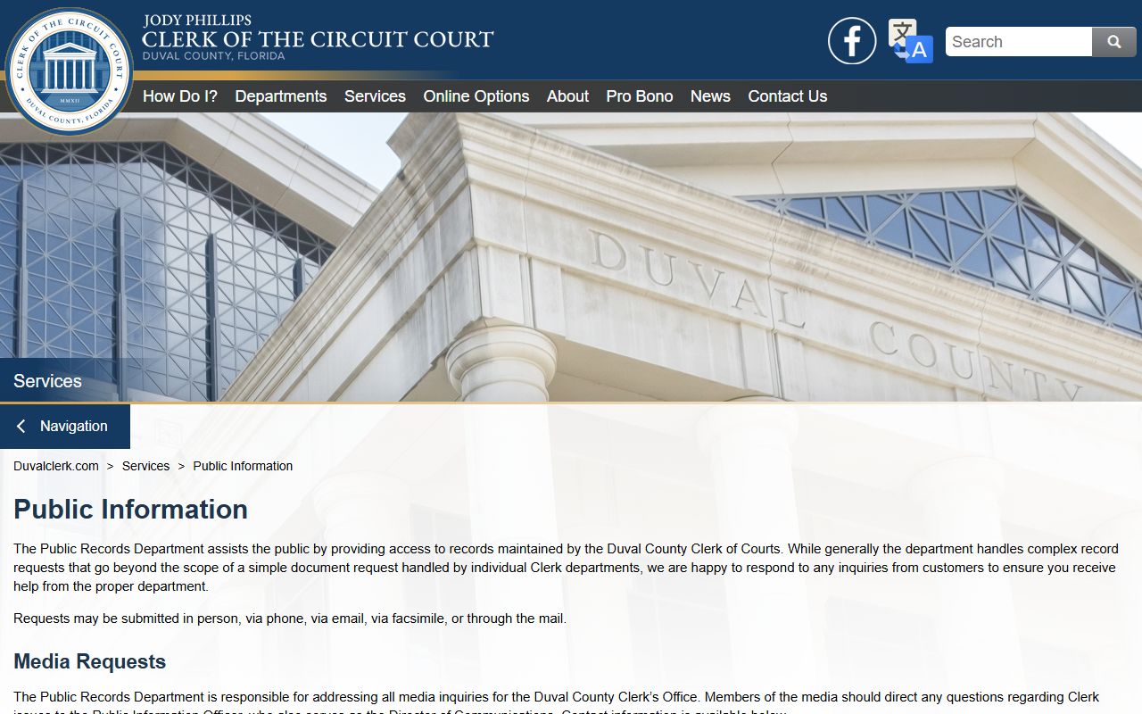 Duval County Clerk public information services page