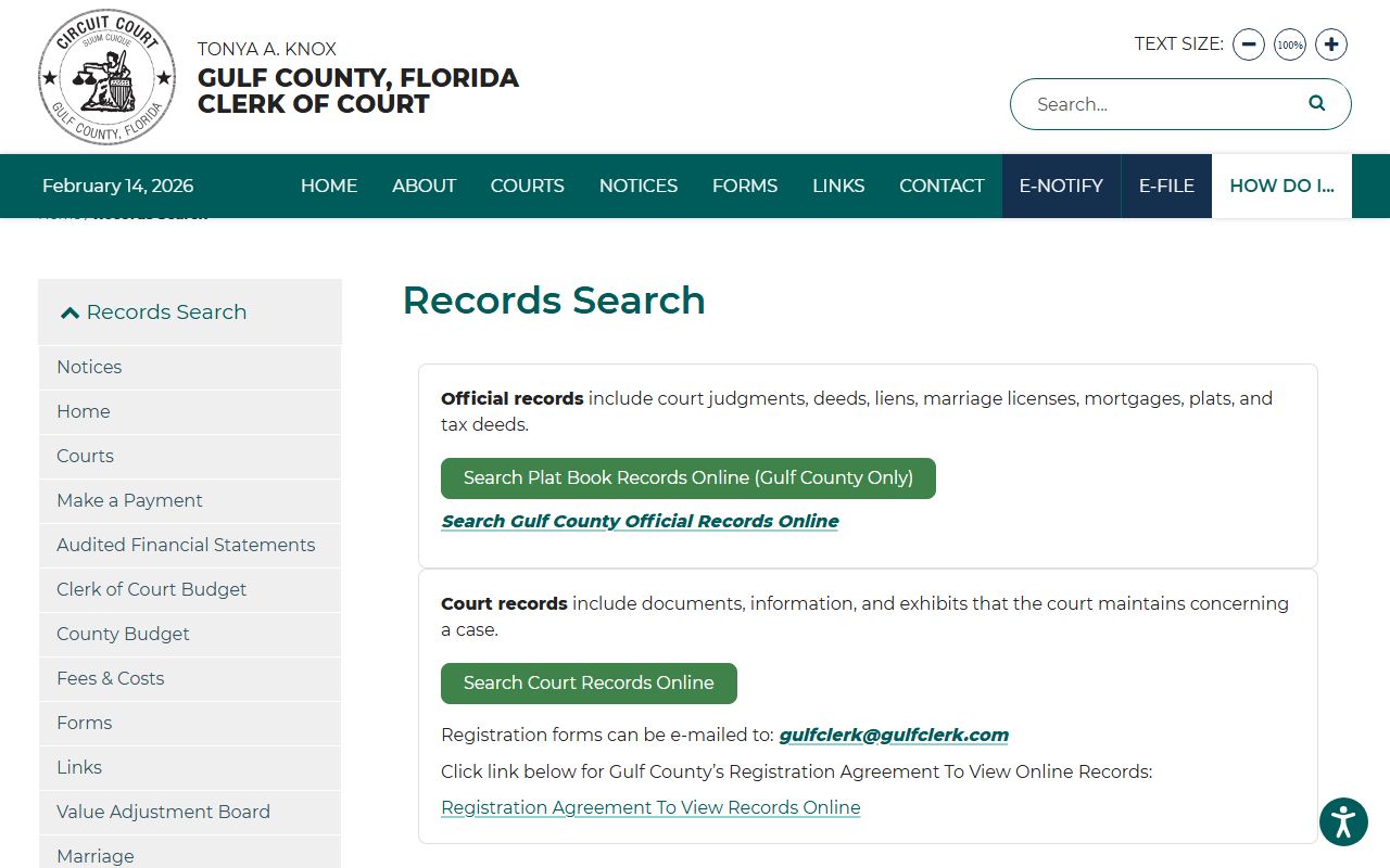 Gulf County online record search tool