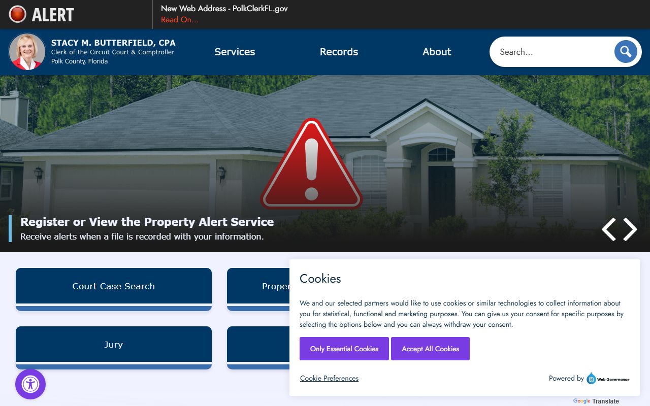 polk county public records clerk and comptroller website screenshot