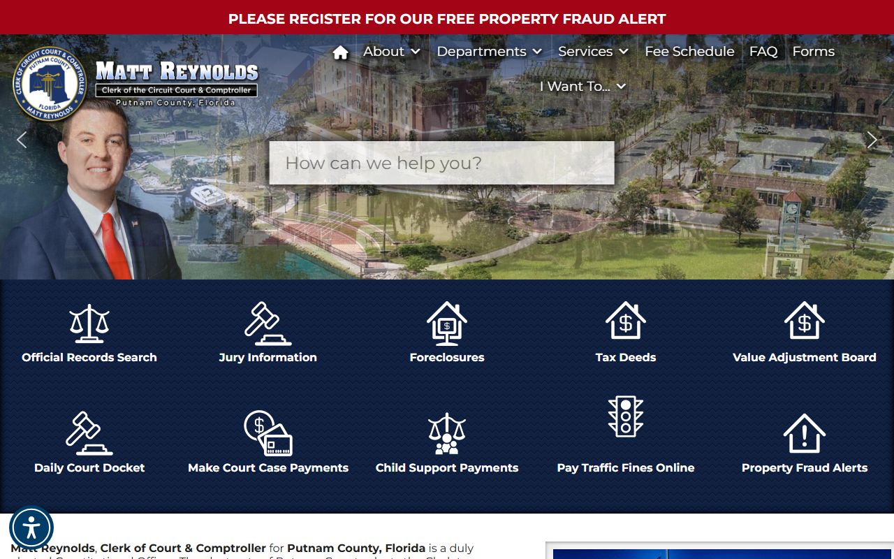 putnam county public records clerk and comptroller website screenshot