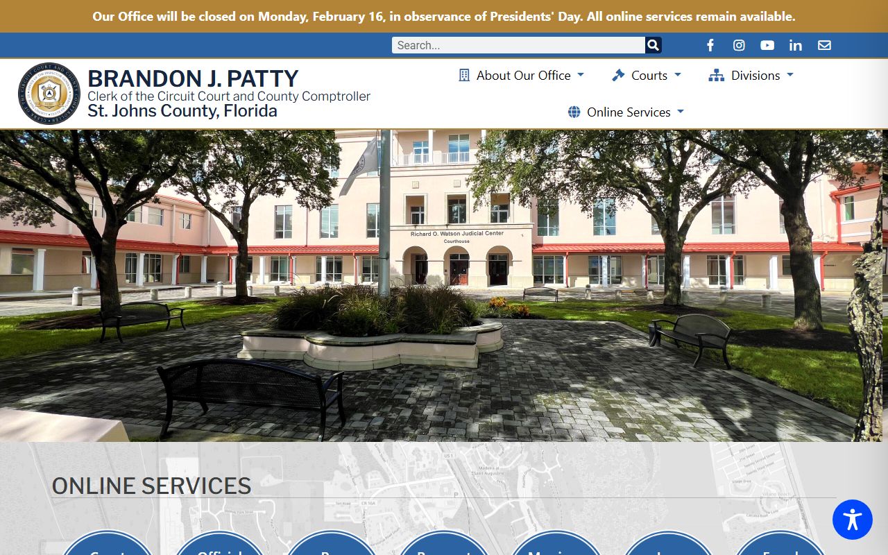 St. Johns County Clerk and Comptroller website screenshot