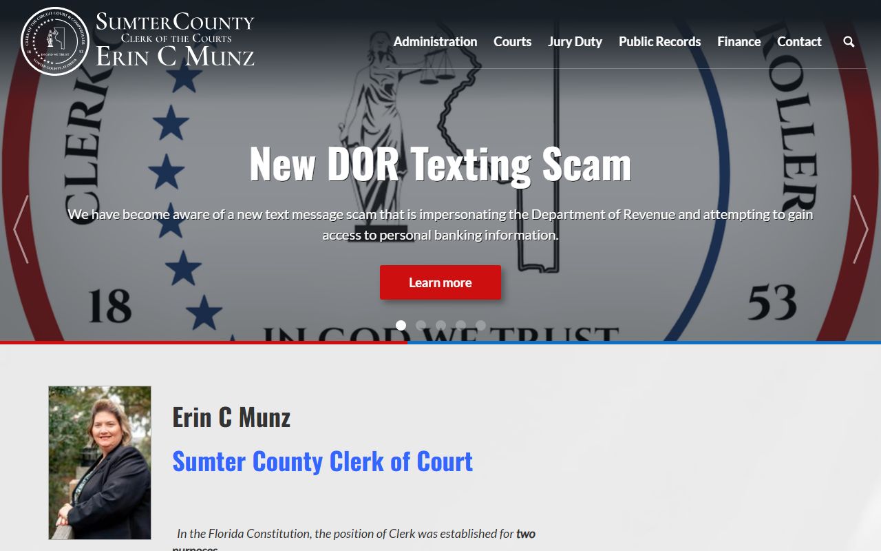 Sumter County Clerk and Comptroller website screenshot