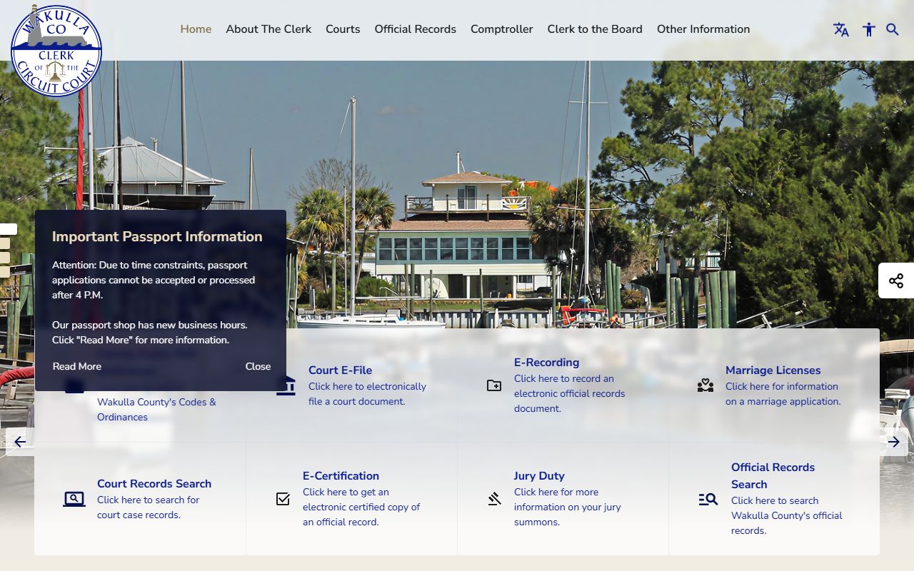 Wakulla County Clerk and Comptroller website screenshot