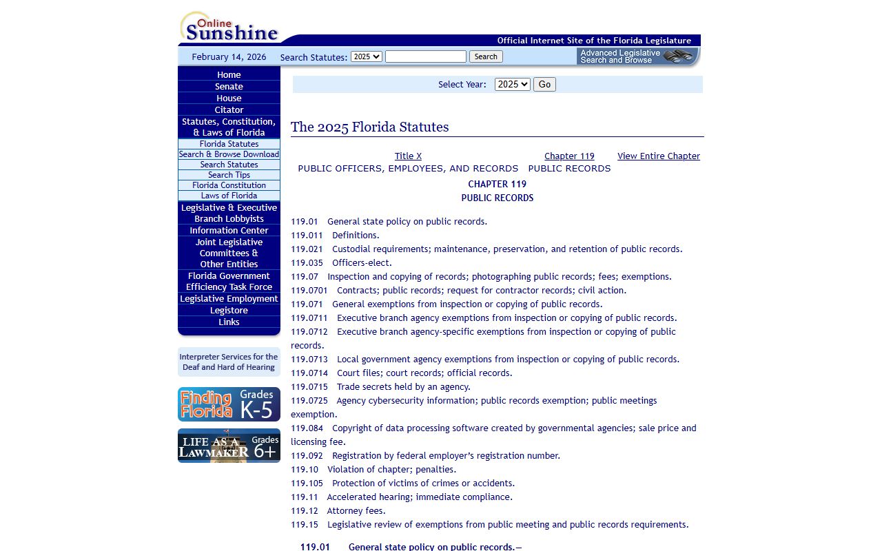 Chapter 119 Florida Statutes public records law