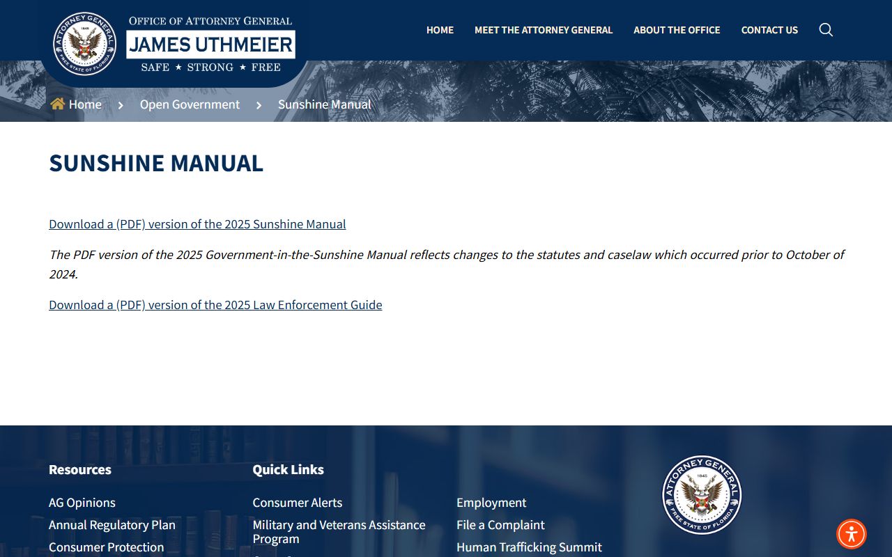 Florida Government in the Sunshine Manual public records guide